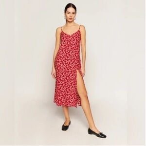 Reformation Red Floral Crimini Midi Dress
